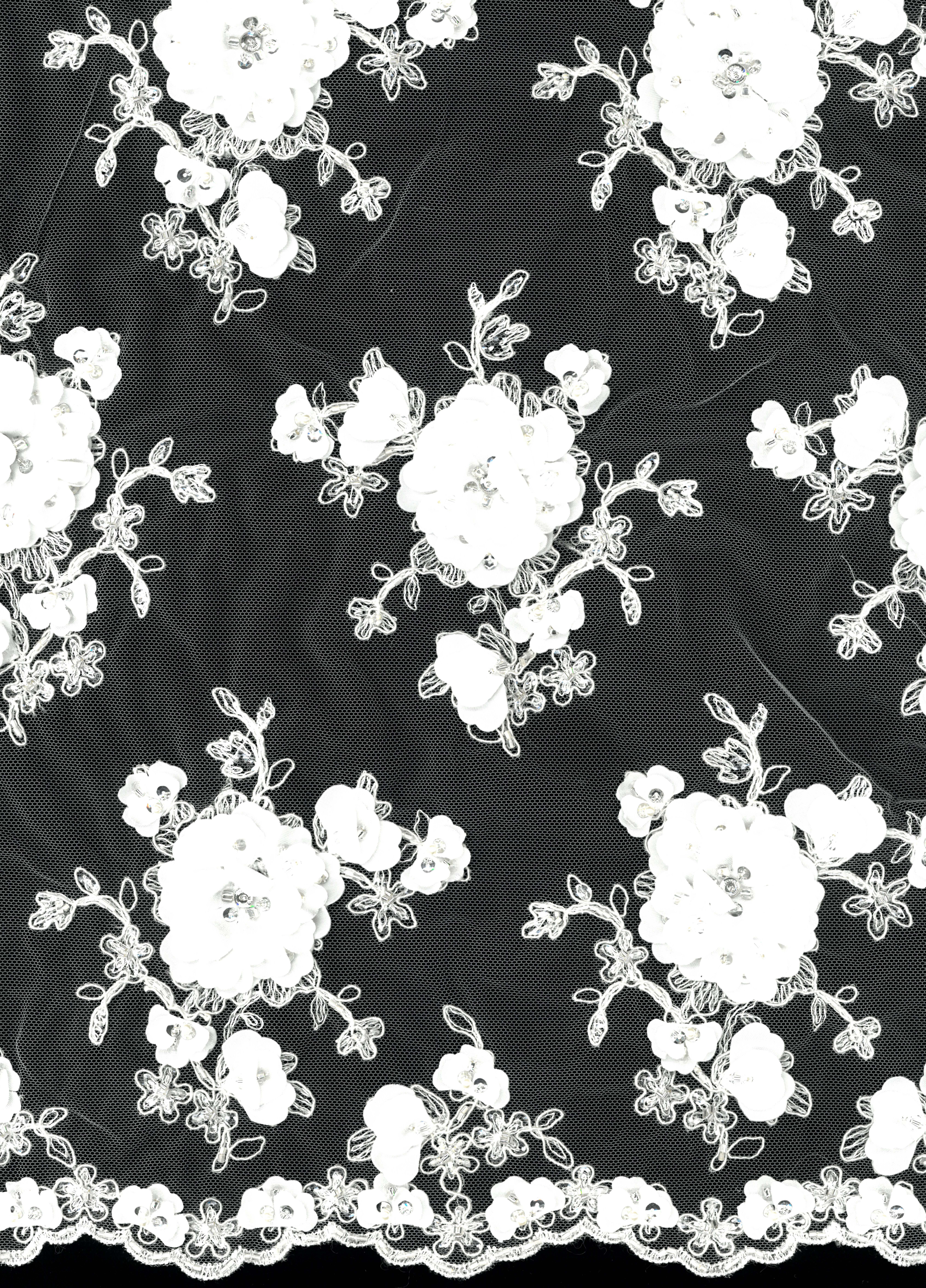 3d Embroidered Beaded Tulle - Ivory
